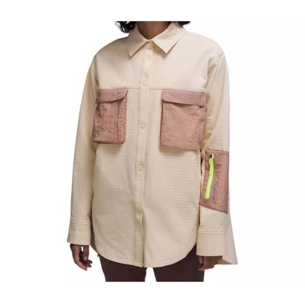 Lululemon Grid Fleece Hiking Overshirt Color Prosecco/Pink Clay Size 8 READ